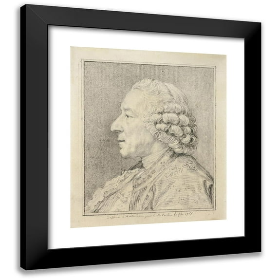 Charles Nicolas Cochin II 12x14 Black Modern Framed Museum Art Print Titled - Bust of a Man in Profile to the Left (1767)