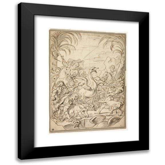 Charles Parrocel 11x14 Black Modern Framed Museum Art Print Titled - Ostrich Hunt