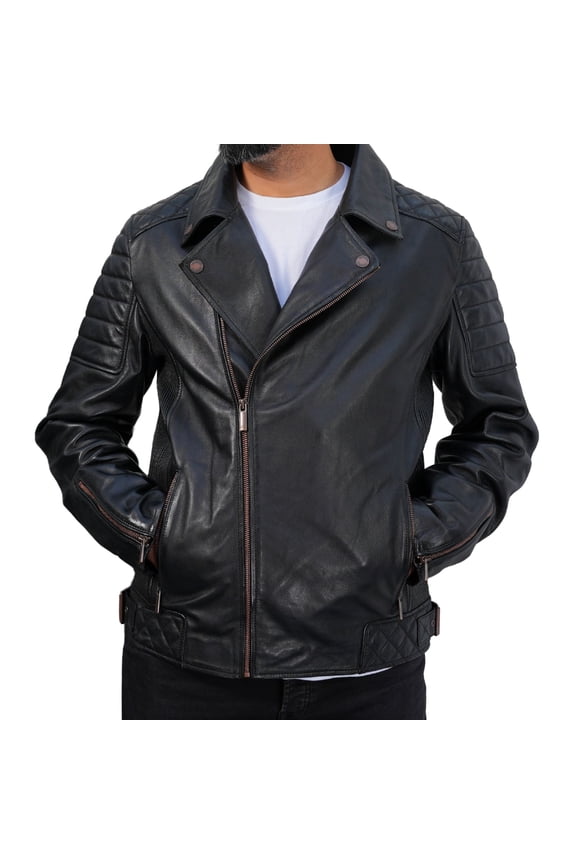 Black Biker Leather Jacket Men Real Lambskin Outerwear