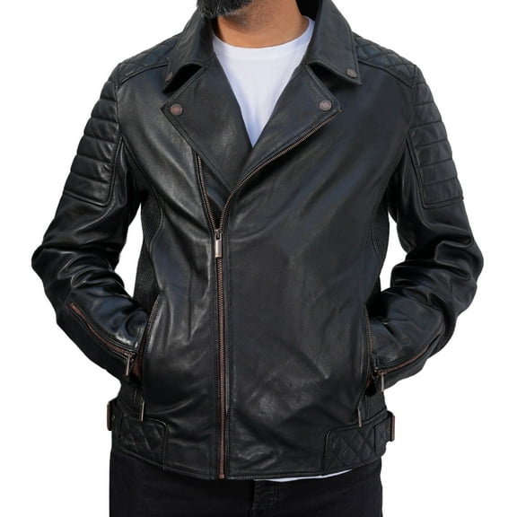 Charles Pearson Black Biker Leather Jacket Men Real Lambskin Outerwear