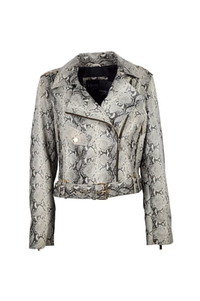 Women's Gray Snakeskin Python Genuine Leather Biker Moto Jacket (Regular Fit)
