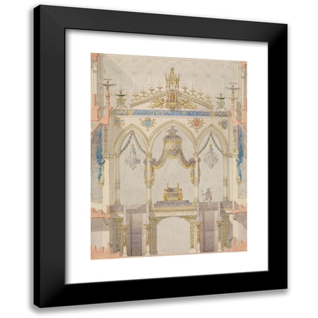 Charles Percier 11x14 Black Modern Framed Museum Art Print Titled - Interior Elevation of Reims Cathedral with the Rood Screen and Throne for the Coronation of King Louis XVIII (1815)