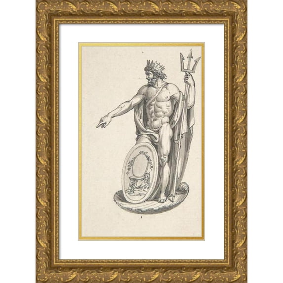 Charles Percier 11x14 Gold Ornate Wood Frame and Double Matted Museum Art Print Titled - Design for Neptune with an Oval Medallion