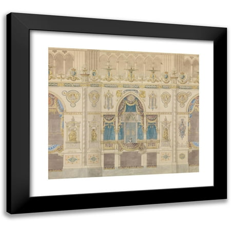 Charles Percier 14x12 Black Modern Framed Museum Art Print Titled - Elevation of Reims Cathedral with the Royal Box for the Coronation of Louis XVIII (1815)