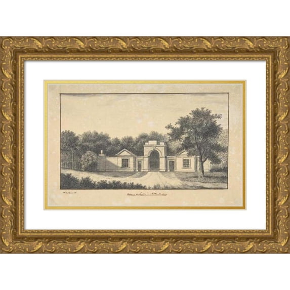 Charles Randle 24x16 Gold Ornate Framed and Double Matted Museum Art Print Titled - Entrance to Laxton in Northamptonshire (1825)