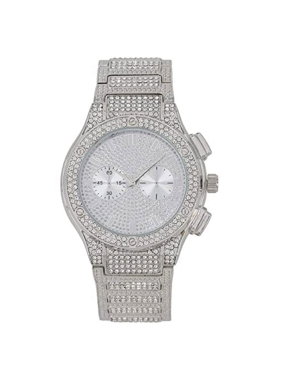 Big Bling Hip Hop Watch Inspired by Name Brand - Mens Iced Look Metal Silver Timepiece - ST10311 SLV Metal