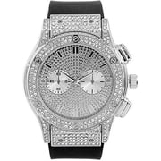 Charles Raymond Big Bling Watch Inspired by Hip Hop - Mens Iced Out Timepiece - Faux Chrono Eyes - Diamond Rhinestones on Blast - ST10311 Silver Rubber