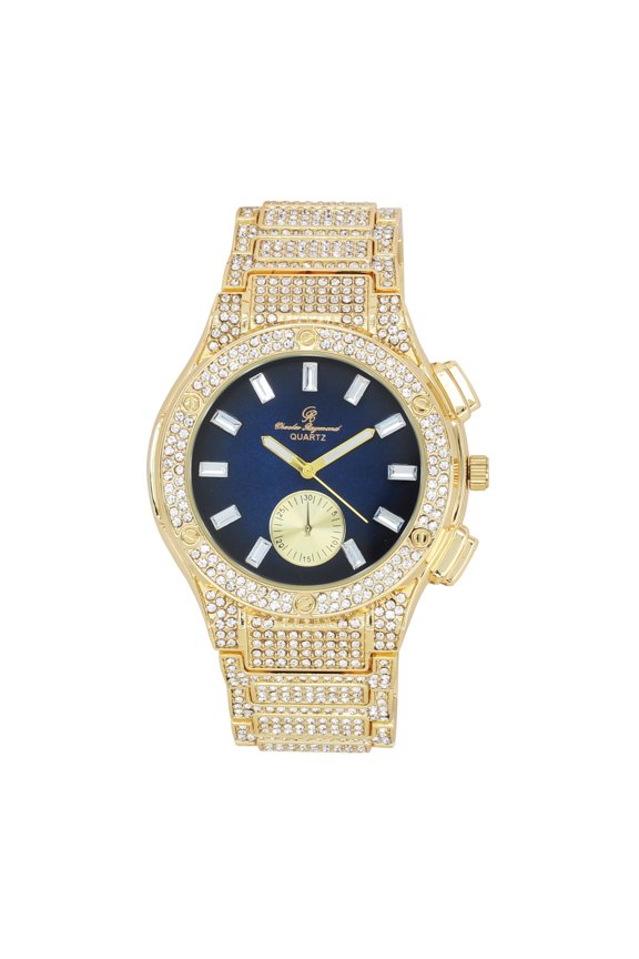Big Bling Watch Inspired by Hip Hop - Men's Iced Out Timepiece- Diamond Rhinestones on Blast - ST10311 MB GLD Blue