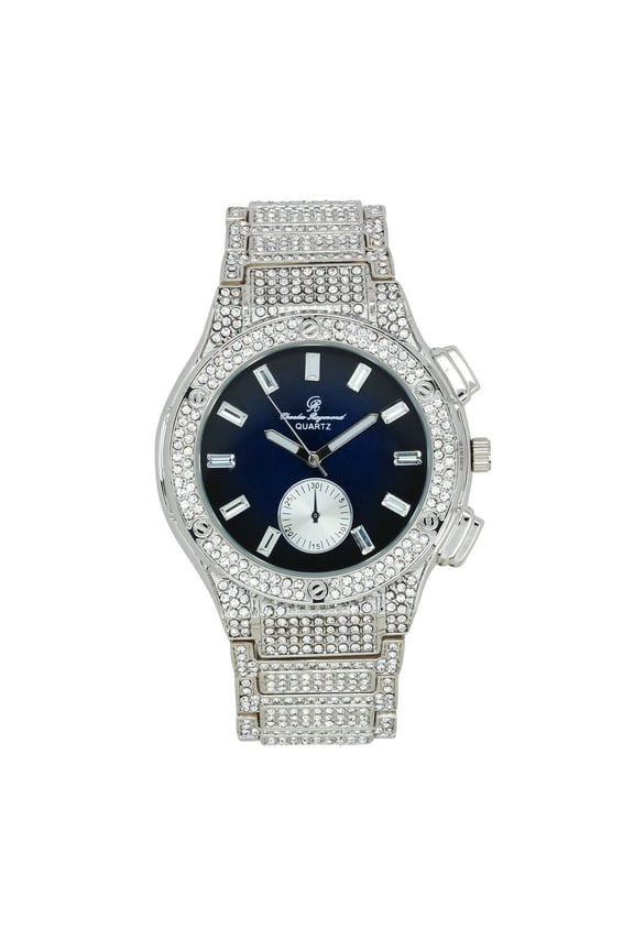 Big Bling Watch Inspired by Hip Hop - Men's Iced Out Timepiece- Diamond Rhinestones on Blast - ST10311 MB SLV Blue