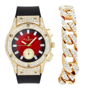 Charles Raymond Big Bling Watch Inspired by Hip Hop - Mens Iced Out Timepiece- Diamond Rhinestones on Blast - ST10311 SB GLD Red -C