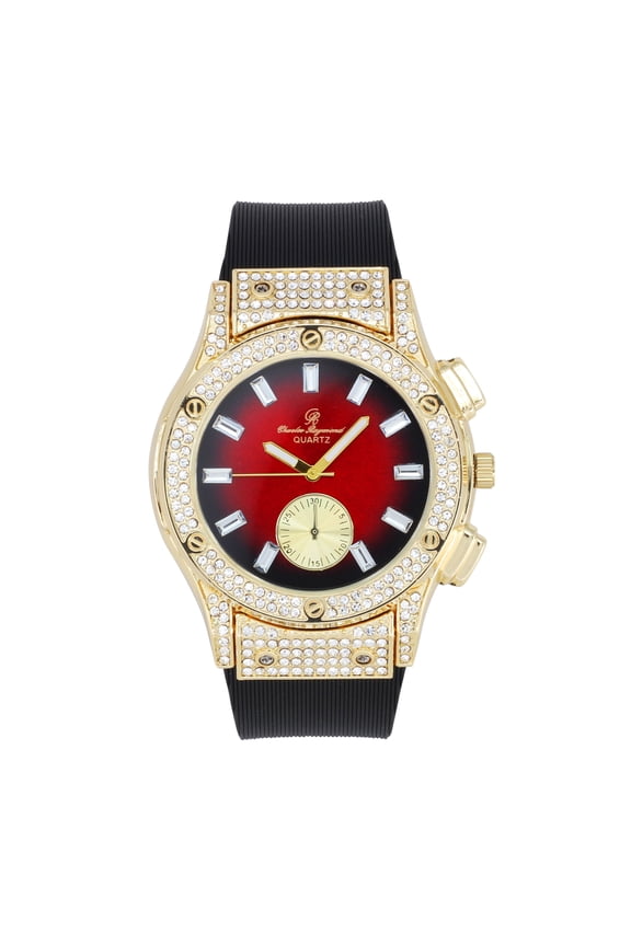 Big Bling Watch Inspired by Hip Hop - Men's Iced Out Timepiece- Diamond Rhinestones on Blast - ST10311 SB GLD Red
