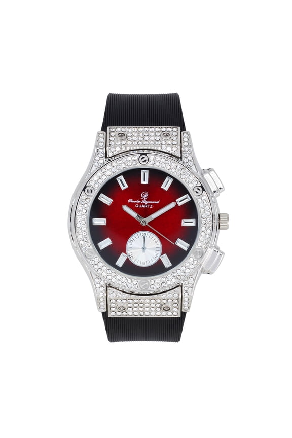Big Bling Watch Inspired by Hip Hop - Men's Iced Out Timepiece- Diamond Rhinestones on Blast - ST10311 SB SLV Red