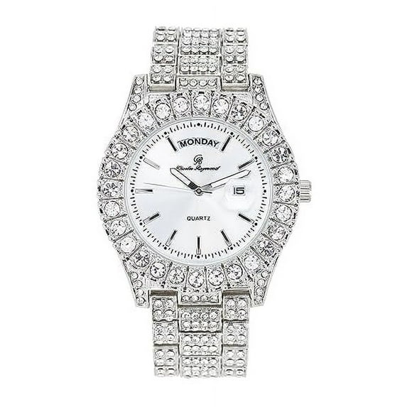 Charles Raymond Big Rocks Fully Iced Out Diamond Mens Watch w/Easy Read Date &Day and Colorful Dials- Designer Hip Hop Blinged Out Timepiece - ST10535 (ST10535-LN Silver)