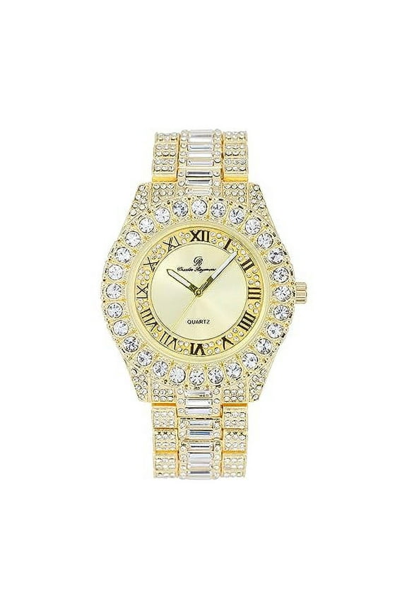 Big Rocks Fully Iced Out Diamond Mens Watch w/Easy Read Date &Day and Colorful Dials- Designer Hip Hop Blinged Out Timepiece - ST10535 (ST10537-RN Gold)