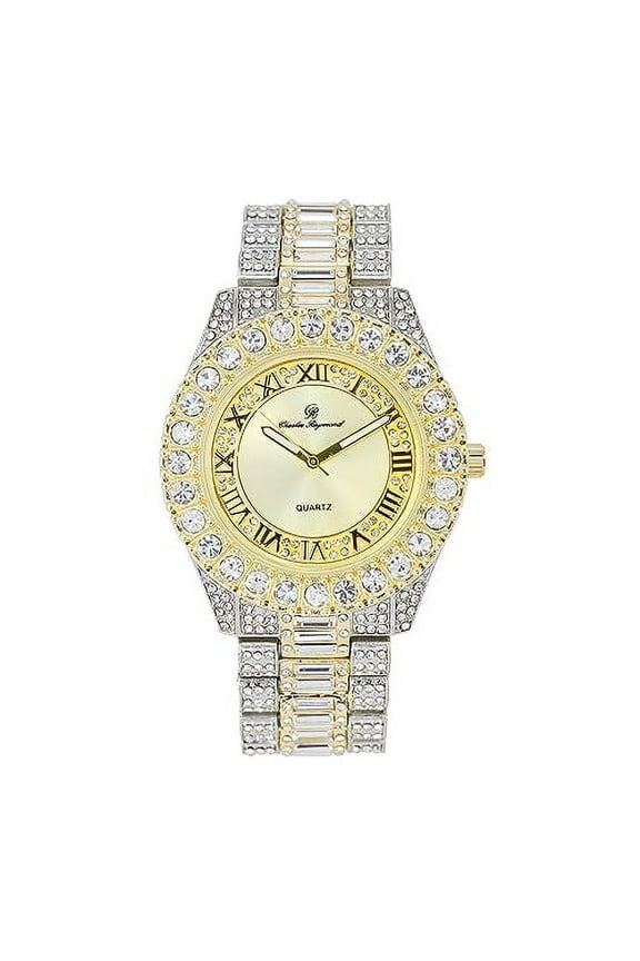 Big Rocks Fully Iced Out Diamond Mens Watch w/Easy Read Date &Day and Colorful Dials- Designer Hip Hop Blinged Out Timepiece - ST10535 (ST10537-TT Gold-SLV)