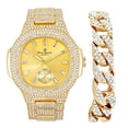 thumbnail image 1 of Charles Raymond Bigger is Better Oversized or Baguette Diamonds for The Luxurious Blinged Out Oblong Metal Mens Wristwatch w/Cuban Bracelet- ST10316CE Cuban (ST10235VO Gold Gold), 1 of 8