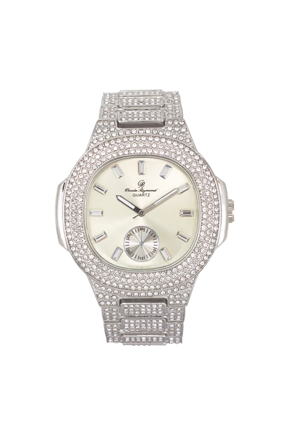 Bigger is Better Oversized Diamonds or Baguette Diamonds for The Luxurious King. Your Style!! Your Choice!! - Blinged Out Oblong Metal Mens Watch - ST10316 VO - SILVER