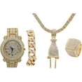 thumbnail image 1 of Charles Raymond Bling Bling Plug Hip Hop Pendant - Iced Out Look Luxury Wristwatch Covered with Crystal Clear Rhinestones - Iced Cuban Bracelet and Blinged Out Ring Gift Set - L0504CRN - 8 GOLD, 1 of 6