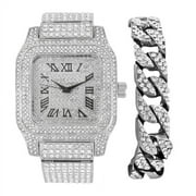 Charles Raymond Bling-ed Out Biggie Square Hip Hop Iced Out Watch You Will Hypnotize in a Crystal Watch - 0513Sq Silver Black R# Cuban