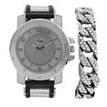 thumbnail image 1 of Charles Raymond Bling-ed Out Hip Hop Rubber Bullet Band Mens Watch and Iced Cuban Bracelet - RWC2021 (GJM Blk SLV SLV with Cuban), 1 of 7
