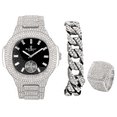 thumbnail image 1 of Charles Raymond Bling-ed Out Oblong Case Mens PP Look Watch with Matching Bling-ed Out Cuban Bracelet and King Ring Set - (11, ST10235 VO SLV BLK), 1 of 8