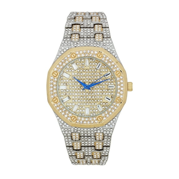 Charles Raymond Bling-ed Out Rapper's Luxury Hip Hop Mens Watch - Stand Out in Your Crew with This Bling Timepiece seen from Miles Away - 10227FAMST10528 TT SLV GLD