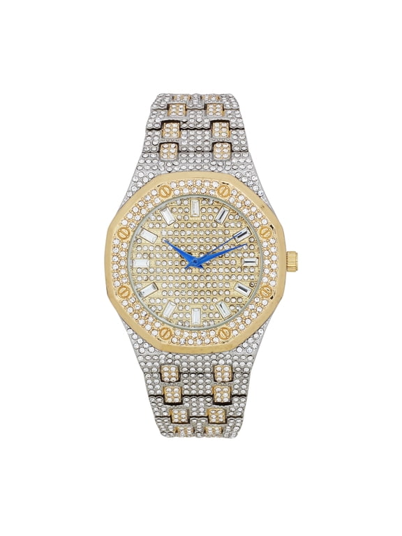 Bling-ed Out Rapper's Luxury Hip Hop Mens Watch - Stand Out in Your Crew with This Bling Timepiece seen from Miles Away - 10227FAMST10528 TT SLV GLD