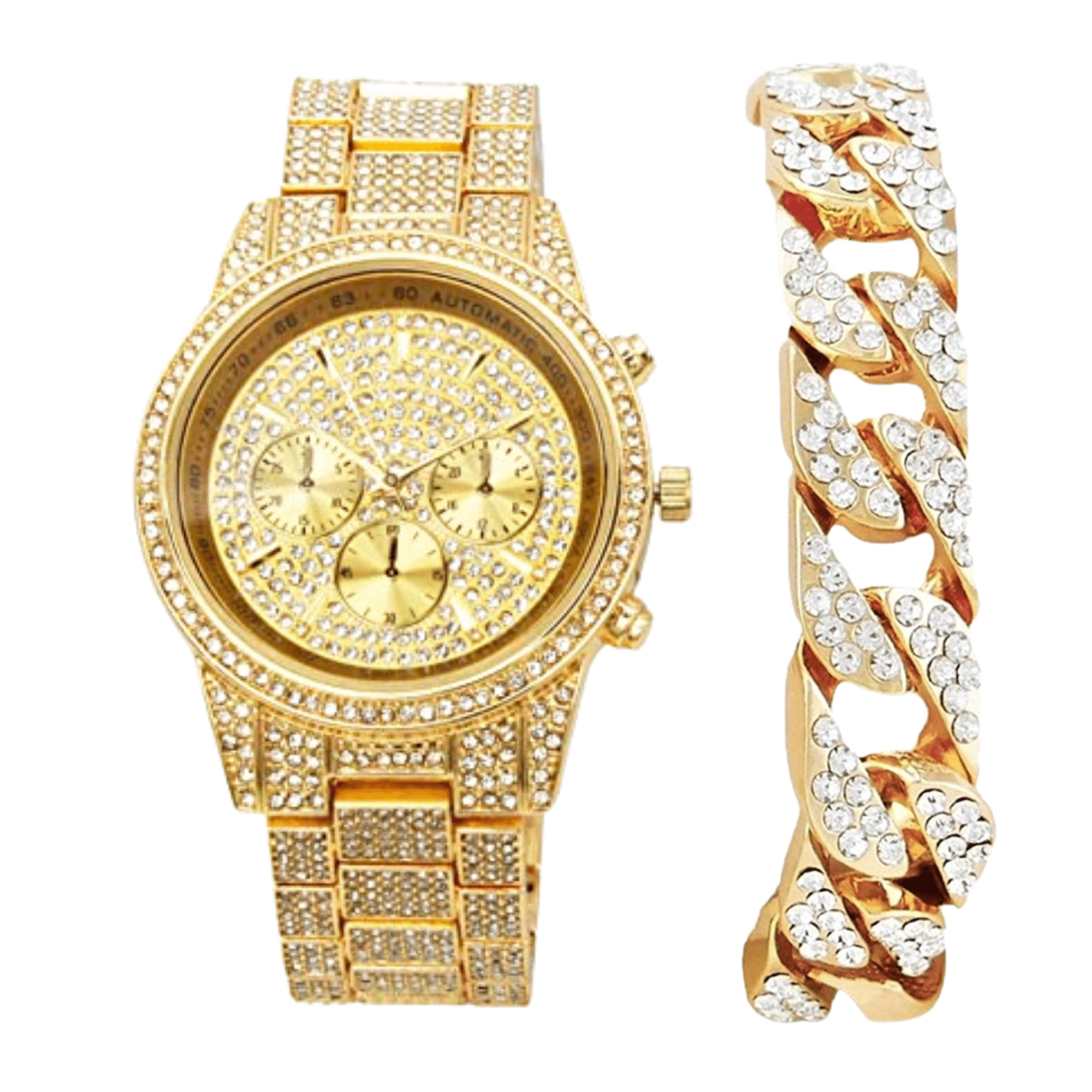 Bling-ed Out ラウンドラグジュアリーメンズ腕時計 カラーダイヤルとキラキラ光るダイヤモンド時刻表示 キラキラ光るお揃いのブレ Charles Raymond Bling-ed Out ラウンドラグジュアリーメンズウォッチ