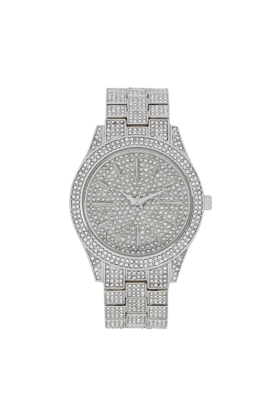 Bling'ed Out Sophisticated Diamond Ritzy Iced Sporty Faux Chrono Decor Luxury Timepiece ST10567 Silver