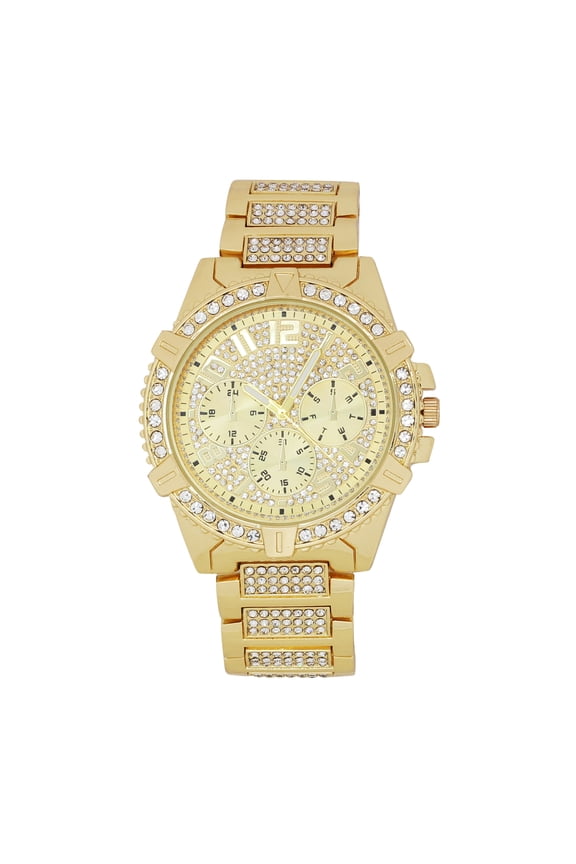 Bling'ed Out Sophisticated Diamond Ritzy Iced Sporty Faux Chrono Decor Luxury Timepiece  ST10575-Cuban Gold