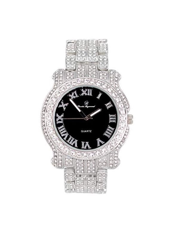 Bling-ed Out Ultimate Gold Hip Hop Royalty Mens Watch w/Easy Reader Roman Numeral Bright Colored Dial - L0504 (L0504RN Silver Black Panther