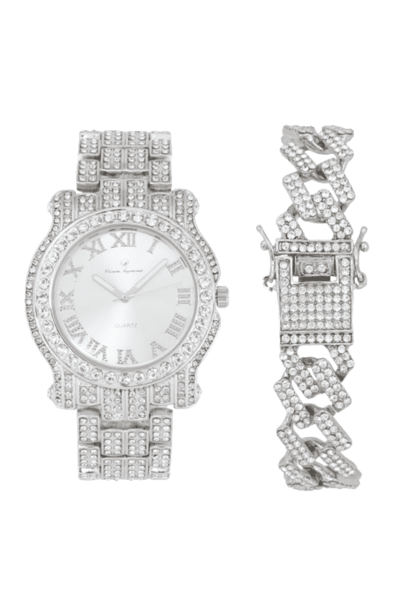 Bling-ed Out Ultimate Hip Hop Royalty Mens Watch w/Easy Reader Roman Numeral or Iced Out Diamond Time Indicators - Bright Colored Dials -L0504 Shiny Silver -ZZ