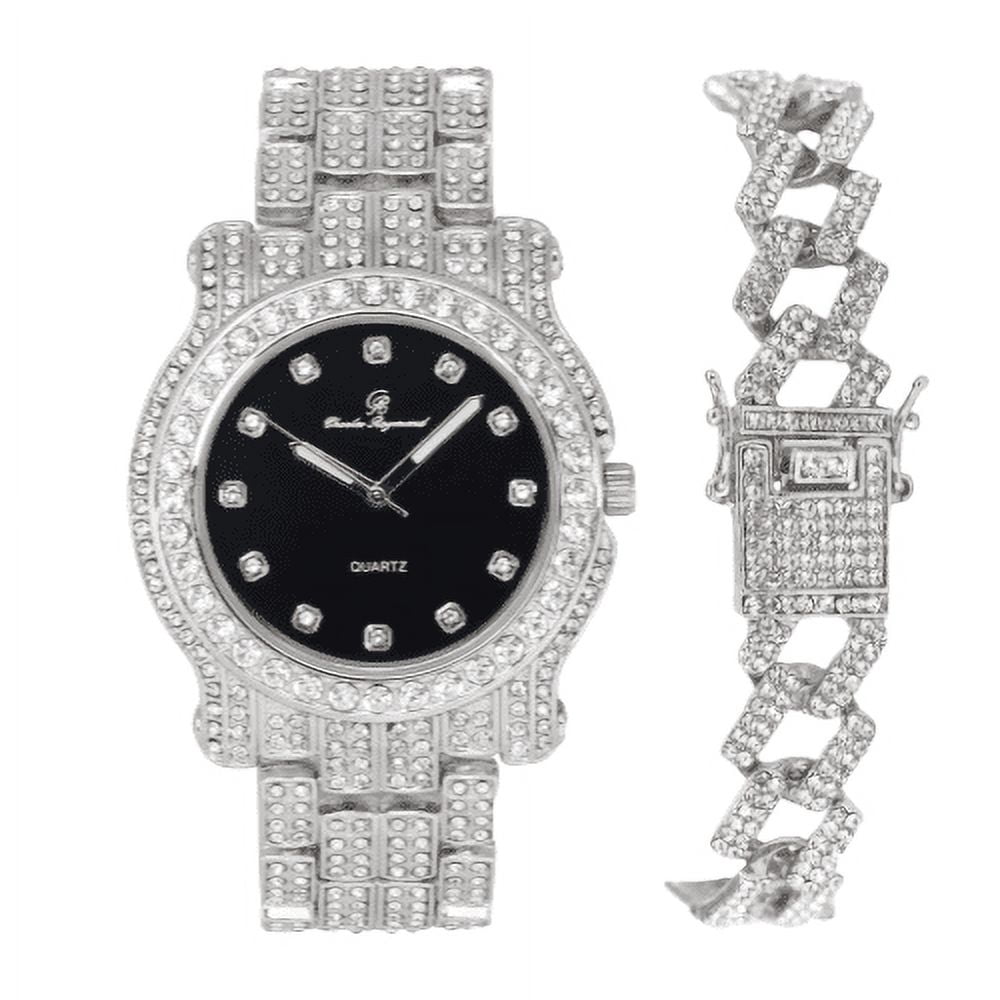 Roman Numeral Quartz Iced Out Rhinestone Watch Amazon.com: SENRUD Unisex Big Dial Diamond Watch Men main image 4