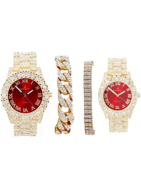 Blinged Out King and Queen Hip Hop Iced-out Wristwatch Set Perfect for Power Couples to Flaunt On and Off The Dance Floor - ST10237 His and Hers