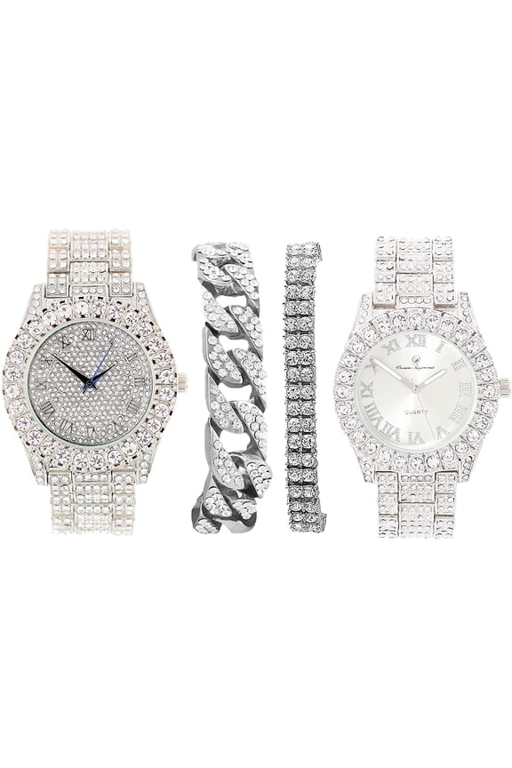Blinged Out King and Queen Hip Hop Iced-out WristWatch Set Perfect for Power Couples to Flaunt On and Off The Dance Floor - ST10237 His and Hers