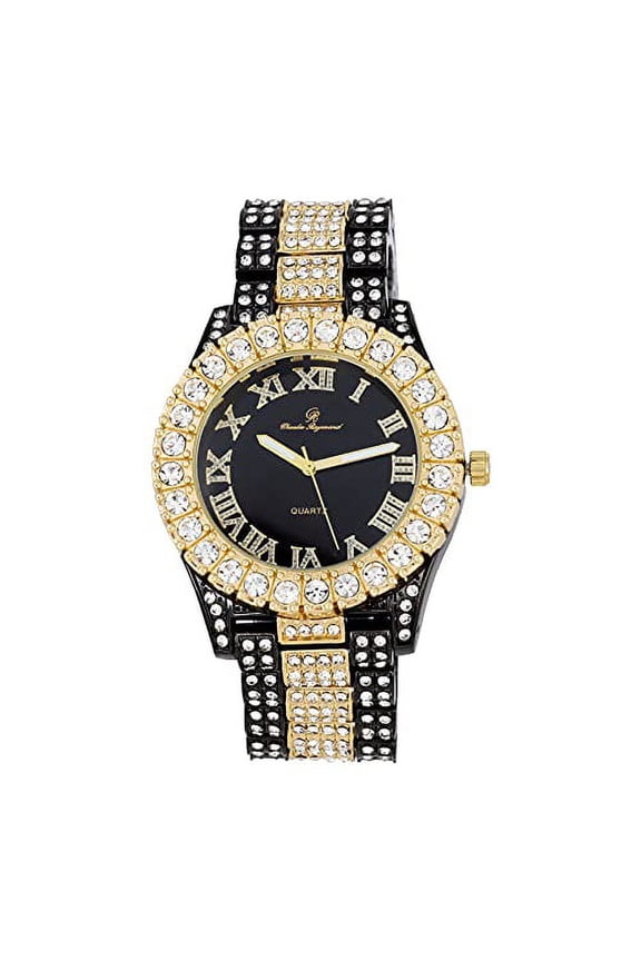 Blinged Out Mens Big Rocks with Roman Numerals Hip Hop Fully Iced Out Colorful Dial Watch - ST10327 RN Single (TT-Gun)