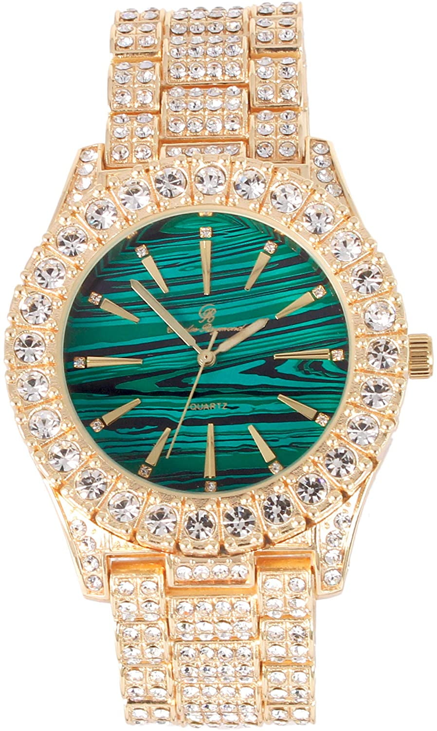 Charles Raymond Blinged Out Money Moves with This Rollie Hip Hop Look - Unique Marbleized Abstract Design Color Dial - Men's Iced out Wristwatch - ST10327 RN (ST10236 Marble Green Gold)