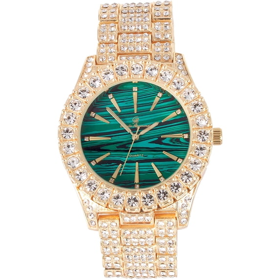 Charles Raymond Blinged Out Money Moves with This Rollie Hip Hop Look - Unique Marbleized Abstract Design Color Dial - Men's Iced out Wristwatch - ST10327 RN (ST10236 Marble Green Gold)