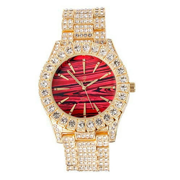 Charles Raymond Blinged Out Money Moves with This Rollie Look - Unique Marbleized Abstract Design Color Dial - Men's Watch - ST10327 RN (ST10236 Marble Red Gold)