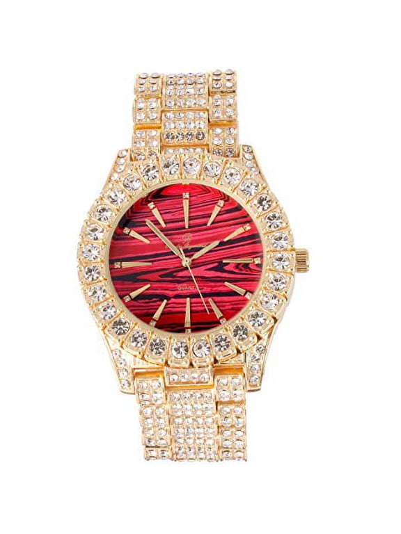 Blinged Out Money Moves with This Rollie Look - Unique Marbleized Abstract Design Color Dial - Men's Watch - ST10327 RN (ST10236 Marble Red Gold)