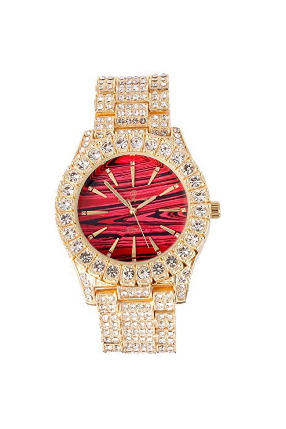 Blinged Out Money Moves with This Rollie Look - Unique Marbleized Abstract Design Color Dial - Men's Watch - ST10327 RN (ST10236 Marble Red Gold)
