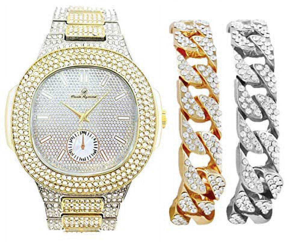 Charles Raymond Blinged Out Oblong Case Two Tones Hip Hop Mens PP Look ...