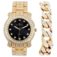 thumbnail image 1 of Charles Raymond Blinged Out Round Hip Hop Luxury Iced out Mens Wristwatch w/Blinged Out Cuban Bracelet - L0504DXB Cuban (Gold Black Panther), 1 of 8