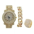 thumbnail image 1 of Charles Raymond Blinged Out Round Luxury Mens Hip Hop Wristwatch w/Iced Out Cuban Bracelet and Iced King Ring Set - L0504 BR 3pc Set (12, Gold), 1 of 8