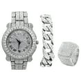 thumbnail image 1 of Charles Raymond Blinged Out Round Luxury Mens Hip Hop Wristwatch w/Iced Out Cuban Bracelet and Iced King Ring Set - L0504 BR 3pc Set (12, Silver), 1 of 9