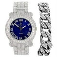 thumbnail image 1 of Charles Raymond Blinged Out Silver Round Iced Out Luxury Mens Hip Hop Wristwatch w/Bling-ed Out Bracelet -(L0504RNB Cuban SLV Royal Blue), 1 of 6