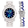 thumbnail image 1 of Charles Raymond Blinged Out Silver Round Luxury Mens Hip Hop Wristwatch w/Iced Out Bracelet -(L0504DXB ZZ Silver Royal Blue), 1 of 6