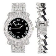 Charles Raymond Blinged Out Silver Round Luxury Mens Hip Hop Wristwatch w/Iced Out Bracelet - L0504RNB ZZ SLV Black Panther