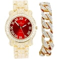 thumbnail image 1 of Charles Raymond Blinged Out Ultimate Gold Hip Hop Iced-out Royalty Mens WristWatch w/Easy Reader Roman Numeral Bright Colored Dial - L0504 RN - RED - GOLD, 1 of 5