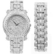 Charles Raymond Blinged Out Ultimate Gold Hip Hop Royalty Mens Iced Out Wristwatch w/Easy Reader Roman Numeral Bright Colored Dial - L0504 RN - SILVER